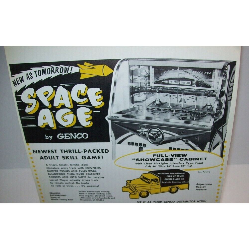 Space Age Arcade Game FLYER Genco 1958 Original NOS Vintage Ephemera Art Sheet